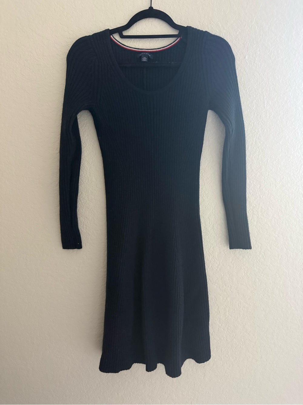 Tommy Hilfiger Black Rib Knit Long Sleeve Sweater Dress